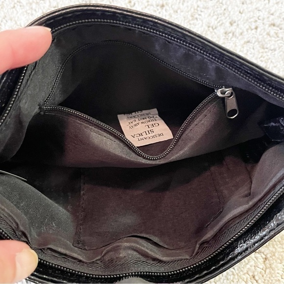 Black Patent Leather Rhinestone Bling Clutch Handbag Silver Biker Moto Wristlet - Picture 6 of 8